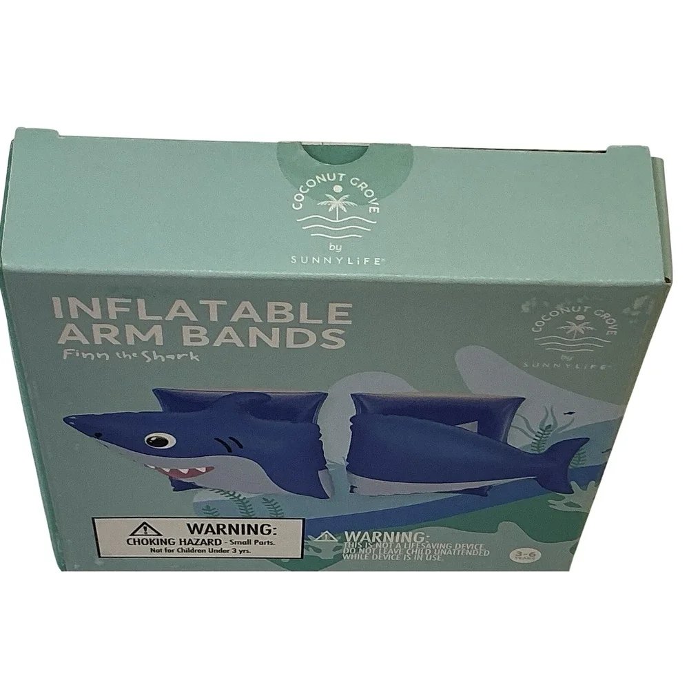 SunnyLife Coconut Grove Inflatable Arm Band Floats Finn The Shark‎ Ages 3-6